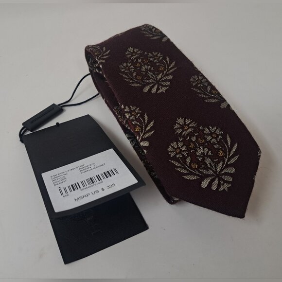Burberry Other - NWT Burberry Prorsum Men's Tie Neck Tie Purple Garnet Floral Wool Silk Slim 57"